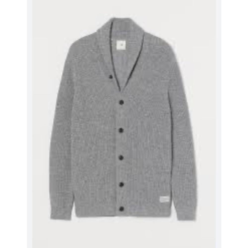 H&M M Medium Cardigan Sweater Shawl Collar Fisherman Gray Knit Button Front Mens